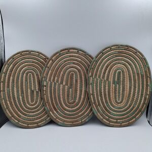 Hand Woven African Hausa‎ Style Coiled Grass Placemats Green Earthy Wall Decor